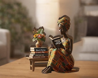 African American Reading Figurine Decor, Black Woman Reading Book Sculpture, Inspirational Library Decor, Empowerment Gift For Book Lover