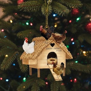 Personalized Chicken Coop Christmas Ornament: Farmhouse Acrylic Ornament