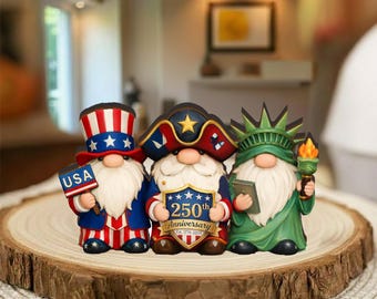 USA 250th Anniversary Gnomes Wooden Block Patriotic America Decor Semiquincentennial Gift Liberty Gnome Table Sign