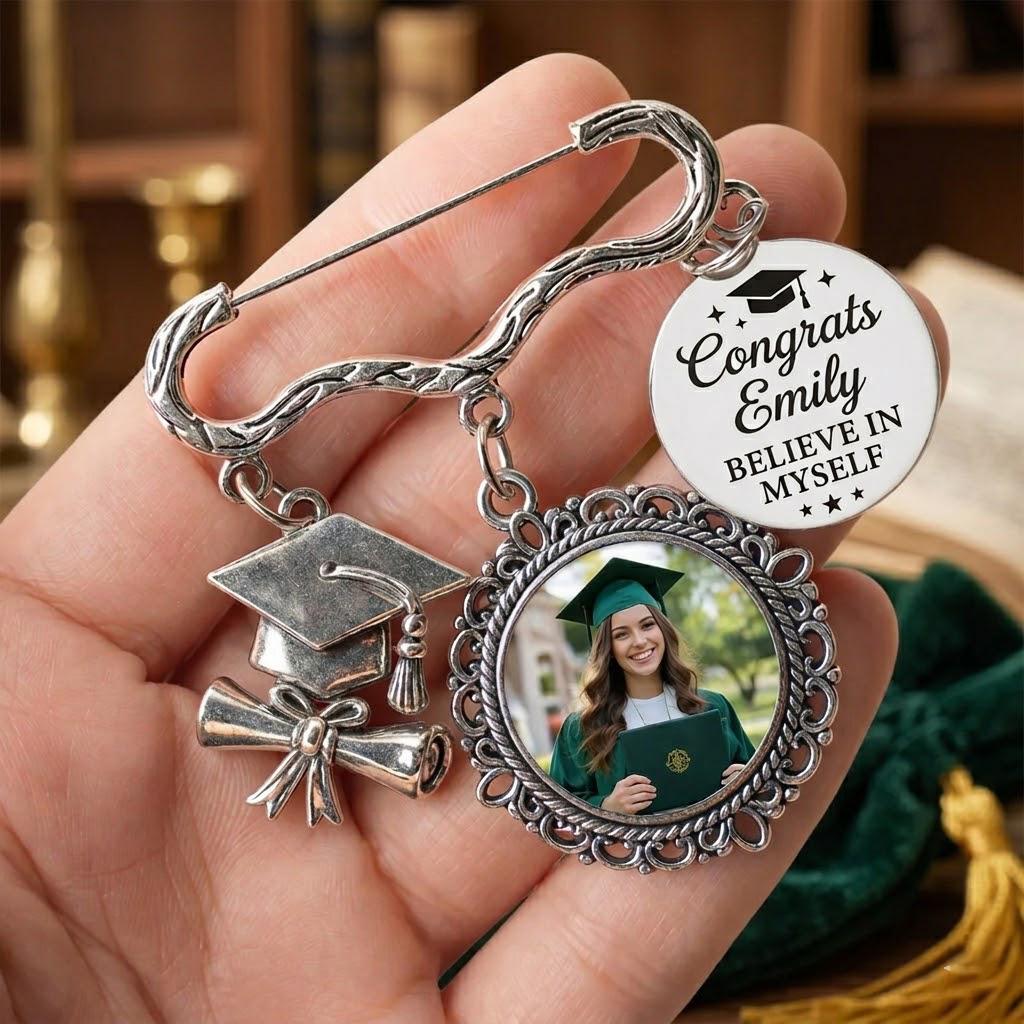 Graduation Brooches Personalized Graduation Photo Brooch Pin Gift for Her Custom Name Charm ...
