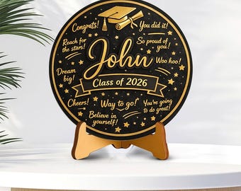 Personalized Graduation Wood Sign, Class of 2026 Custom Name Plaque, Graduate Wall Art, Graduation Gift for Son Him