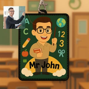 Benutzerdefinierte Foto Lehrer Ausweishalter, personalisierte Cartoon Portrait Ausweishalter mit Namen, einzigartiges Schulgeschenk, benutzerdefiniertes Bild Schlüsselband