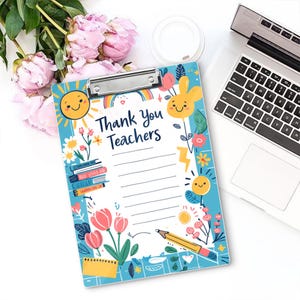 Thank You Teachers Clipboard, Teacher Appreciation Gift, Cute Floral Acrylic Clipboard, End of School Year Teacher Gift cute SuppliesTeacher