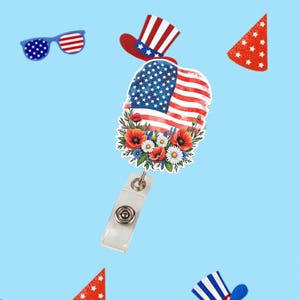 Bobine drapeau patriotique américain et fleurs sauvages, porte-carte d'identité d'infirmière du 4 juillet, accessoire de fierté des États-Unis