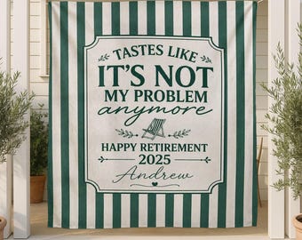 Pancarta de jubilación personalizada 2026: Ya no es mi problema. Fondo con nombre personalizado. Divertida decoración para fiestas de jubilados. Tapiz.