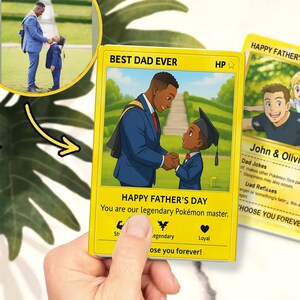 Gepersonaliseerde vaderdagcadeau voor vader, aangepaste foto anime-ruilkaart, cadeau vader van dochter zoon, beste vadercadeaus, cadeau voor hem