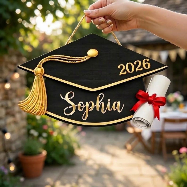 Graduation Cap Personalized Wood Sign, Custom Name & Year Grad Door ...