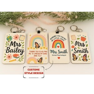 Gepersonaliseerde leraar badgehouder, schattige potlood ID-kaarthouder, verticaal horizontaal acryl, terug naar school cadeau leraar