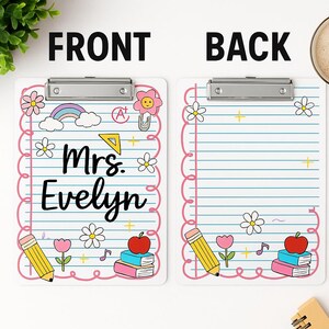 Portapapeles acrílico personalizado con diseño de carta de regreso a clases o para regalo de maestro, proveedor escolar, porta credencial de identificación y nombre