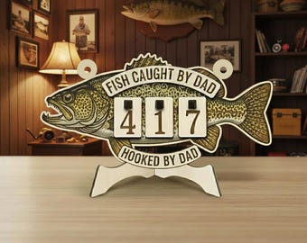 Personalized Fishing Counter Sign, Fish Caught By Dad Tracker, Unique Fisherman Gift for Him, Father's Day Present, Fishing Wall Decor