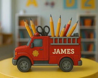 Personalized Truck Pen Holder, Custom Name Pencil Organizer, Choose Firetruck, Ambulance, Pickup, Teacher Nurse Doctor Gift, Desk Decor Gift