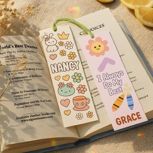 Personalized Cute Bookmark for Kids – Custom Name Bookmark with Fun Designs – Back to School Gift for Students & Teachers