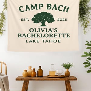 Camp Bach Banner, Camp Bachelorette Banner Tapestry, Glamping Bachelorette Decor, Custom Bachelorette Decorations