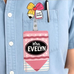 Porte-badge personnalisé pour enseignant, joli porte-badge en cuir à clip, étoile arc-en-ciel, smiley, étiquette personnalisée pour le personnel, retour à l'école, belle journée
