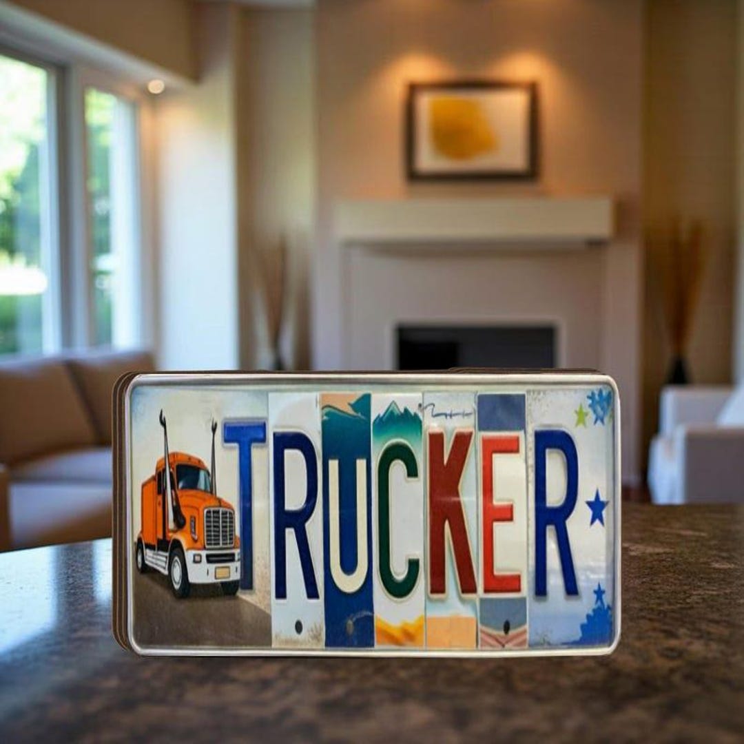 Custom Trucker Wooden Block Sign, License Plate Art for Truck Driver ...