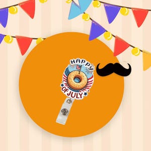 Bobine d'insigne donut du 4 juillet avec drapeau américain et feux d'artifice, porte-carte d'identité patriotique, accessoire pour la fête de l'indépendance des États-Unis, jolie bobine d'infirmière