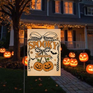 Cute Spooky Season Garden Flag, Halloween Pumpkin Decor, Fall Outdoor Banner, Jack O Lantern Yard Sign, Autumn Porch Decoration
