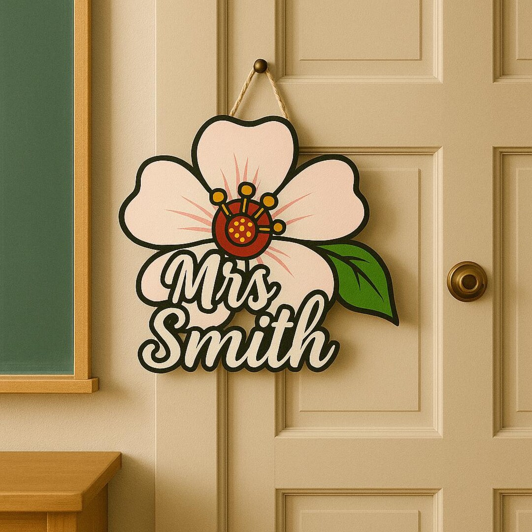 Custom Teacher Door Sign With Flower Design – Personalized Classroom ...
