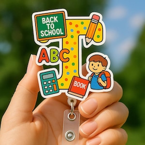 Carrete de credencial de regreso a clases: bonito diseño de letras del abecedario con material para estudiantes y estudiantes; porta credencial para docentes y enfermeras; clip retráctil para etiqueta con nombre.