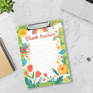 Thank Teachers Clipboard, Teacher Appreciation Gift, Cute Floral Acrylic Clipboard, End of Year Teacher Gift, Classroom Supplies