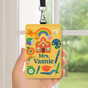 Badge personnalisé pour professeur avec icônes colorées pour professeur | Joli tour de cou pour la classe | Cadeau pour la rentrée scolaire