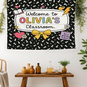 Personalized Teacher Classroom Tapestry, Back to School Decor, Gift for Teacher, Welcome To Classroom Banner, Teacher Name Banner