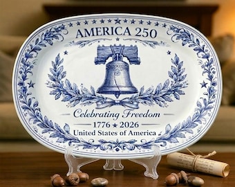 America 250 Celebrating Freedom Serveerschaal 1776-2026 Liberty Bell Decoratief Bord Patriottisch Blauw Wit Decor Cadeau