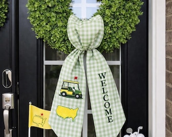 ゴルフリースサッシュ ウェルカムギンガムチェックリボン カスタムゴルフカート装飾 屋外リーススカーフ マスターズゴルフパーティーオーナメント