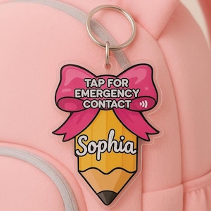 Custom NFC Emergency Contact Keychain Kids Backpack Tumbler Tap for Info Smart Tag Back to School Safety Gift Bag Label Backpack Name Tag