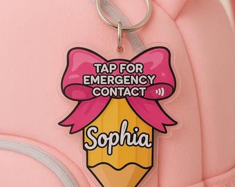 Custom NFC Emergency Contact Keychain Kids Backpack Tumbler Tap for Info Smart Tag Back to School Safety Gift Bag Label Backpack Name Tag