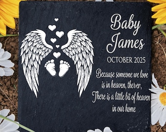 Personalized Baby Memorial Stone Garden Yard Indoor Outdoor Gift Loss of Infant Child Engraved Plaque Son Daughter Grief Angel Design