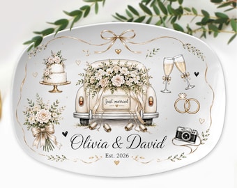 Custom Wedding Platter Personalized Just Married Plate Mr. and Mrs. Engagement Party Gift Bridal Shower Plate Gift Wedding Shower Name Plate