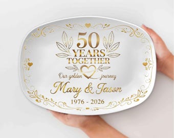 50周年記念ギフト、名入れ大皿、夫婦への金婚式ギフト、カスタムネームプレート、50年間の結婚生活