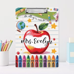Portapapeles personalizado para profesores con diseño de letras de regreso a clases: portapapeles acrílico personalizado para el aula, portatarjetas, regalo escolar.