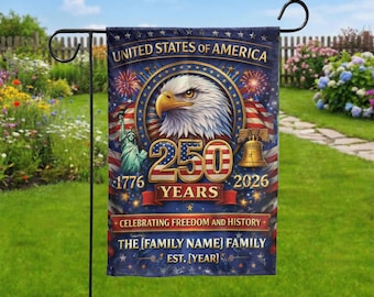 Personalized USA 250 Years Garden Flag American Eagle Patriotic Decor Custom Family Name Independence Day Outdoor Flag