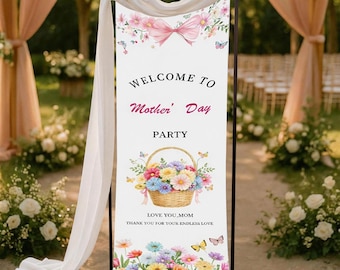 Personalized Mother's Day Party Banner 2026 Floral Welcome Sign Custom Mom Party Decor Flowers  Banner Mother Day Gift 2026