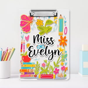 Portapapeles personalizado para profesores con diseño de letras de regreso a clases: portapapeles acrílico personalizado para el aula, portatarjetas, regalo escolar.