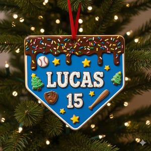 Personalized Baseball Christmas Ornament – Custom Name & Number Sports Holiday Gift for Kids and Players