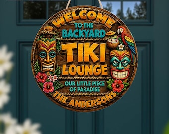 Personalized Tiki Bar Round Wood Sign Tiki Bar Tiki Hut Tiki Lounge Outdoor Bar Backyard Decor Beach House Tiki Decor Pool Sign Bar Sign