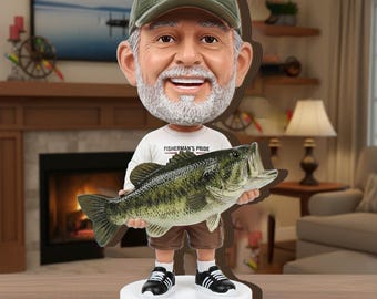 Spersonalizowany prezent dla taty z kiwającą głową rybaka, spersonalizowana figurka rybaka ze zdjęciem, najlepszy połów w życiu, prezent na Dzień Ojca