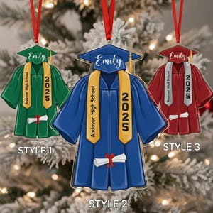 Personalized Graduation Ornament 2025, Custom Name School Ornament, Senior Gift Keepsake, Blue Cap and Gown Christmas Ornament for Graduate