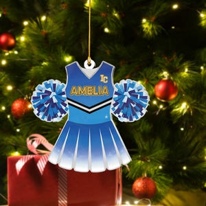 Personalized Cheerleader Uniform Christmas Ornament, Custom Name Cheer Squad Gift, Dance Team Pom Pom Decoration, Unique Sports Fan Keepsake