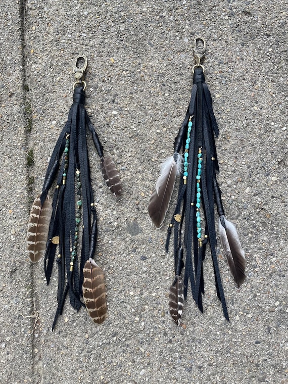Leather Fringe Turquoise + Feather Clip