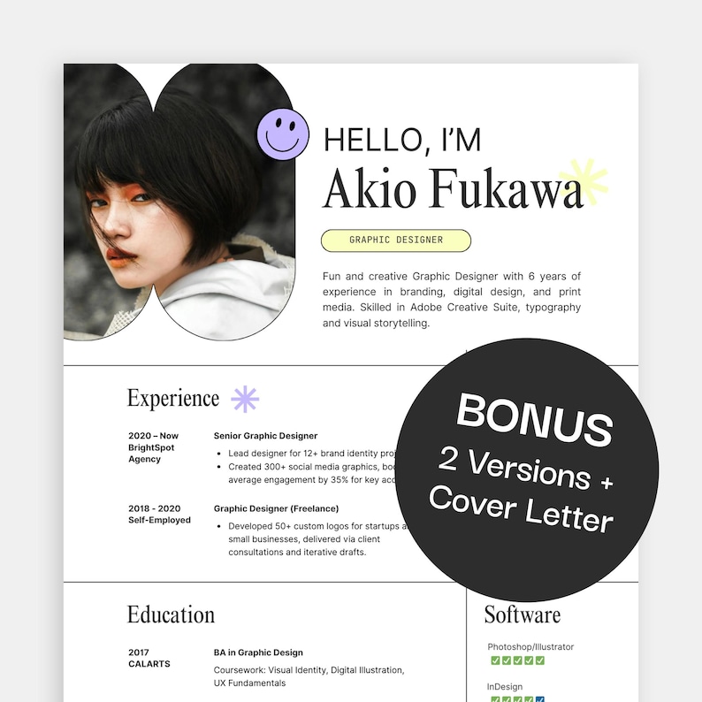 Creative Fun Resume Template With Cover Letter – Editable Canva CV ...