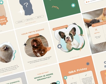 Mais de 50 modelos divertidos e profissionais para Instagram de animais de estimação | Posts e Stories para Illustrator e Canva | Kit de conteúdo para redes sociais para clínicas veterinárias, tosadores e criadores