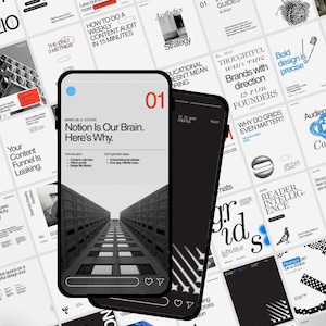 May include: A digital marketing concept image featuring two smartphones with a modern design. The screens display architectural images and text, including "Notion Is Our Brain" and "How to Do a Weekly Content Audit in 15 Minutes." Surrounding the phones are various marketing-related graphics.