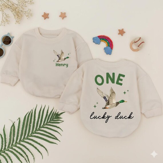 Personalized One Lucky Duck Romper, 1st Birthday Shirt, Boy Ducking Baby Romper, Duck Birthday, Duck Lover Gift, Jungle Zoo Animal, Wild One