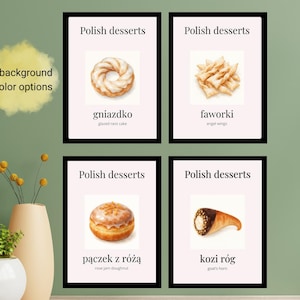 Polish Dessert Print: Watercolor Kitchen Art, Gniazdko, Pączek, Faworki, Kozi Róg