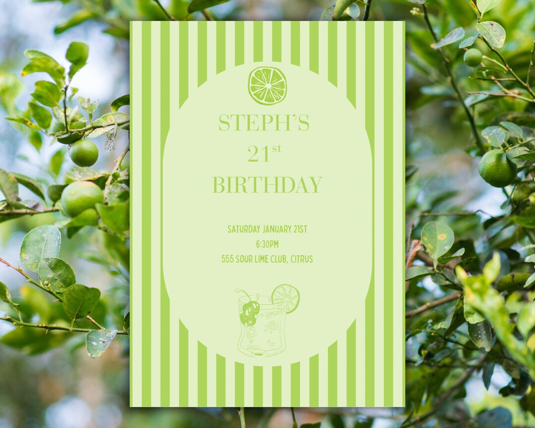 Lime Invitation Background Lime Inspired 21st Birthday Invitation | Editable Canva Template ...