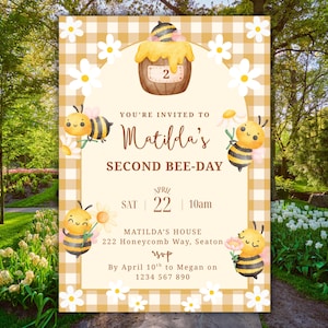 Bee Birthday Party Invitation | 2nd Bee Day Party Invite | Editable Canva Template | Bumblebee Birthday Digital Download | Honey Bee Invite